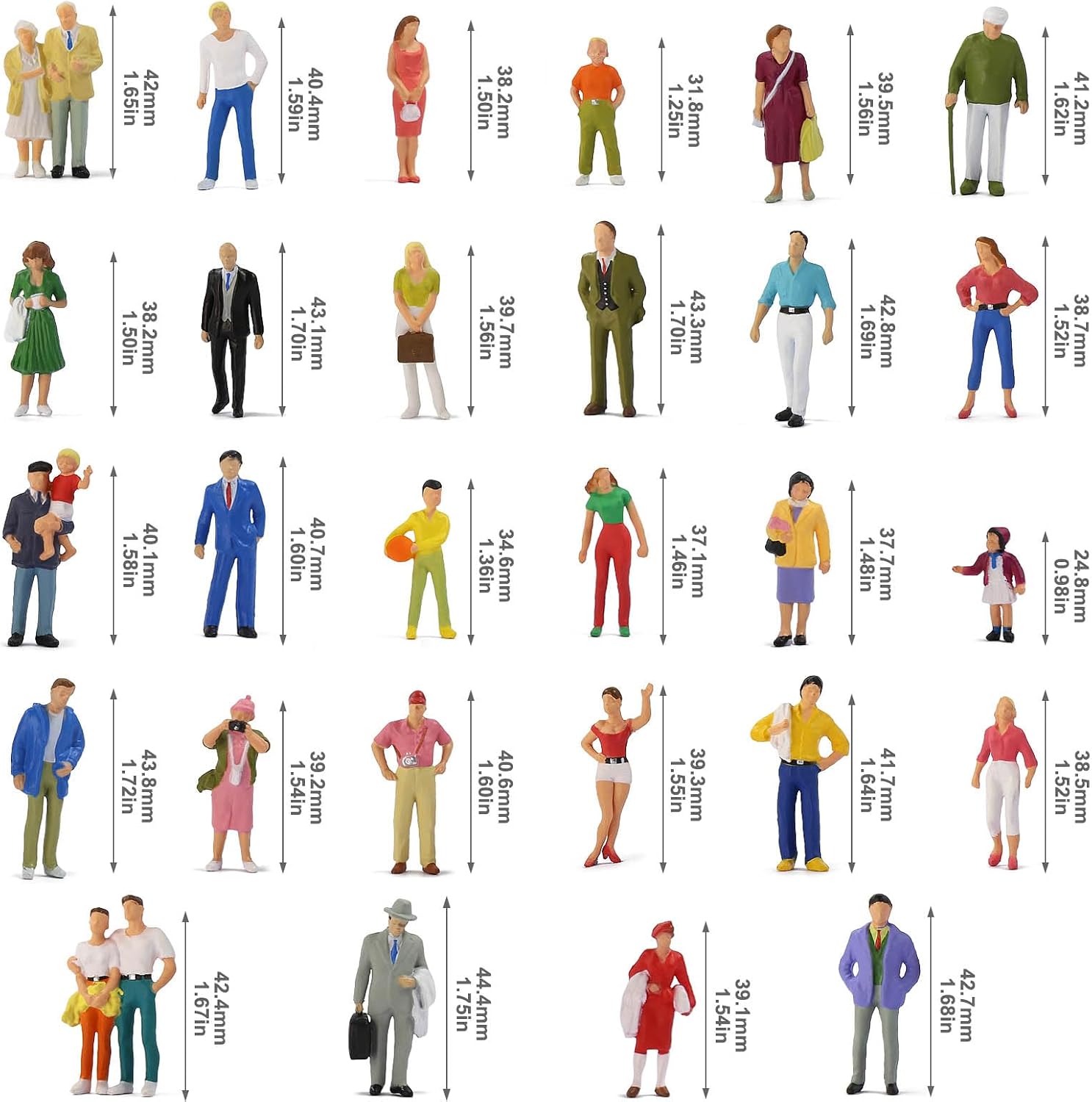 P4312 O Scale Painted Figures 30 Different Poses All Standing 1:43 O Gauge Model Trains Passengers People Model Railway for Miniature Scenes (60)
