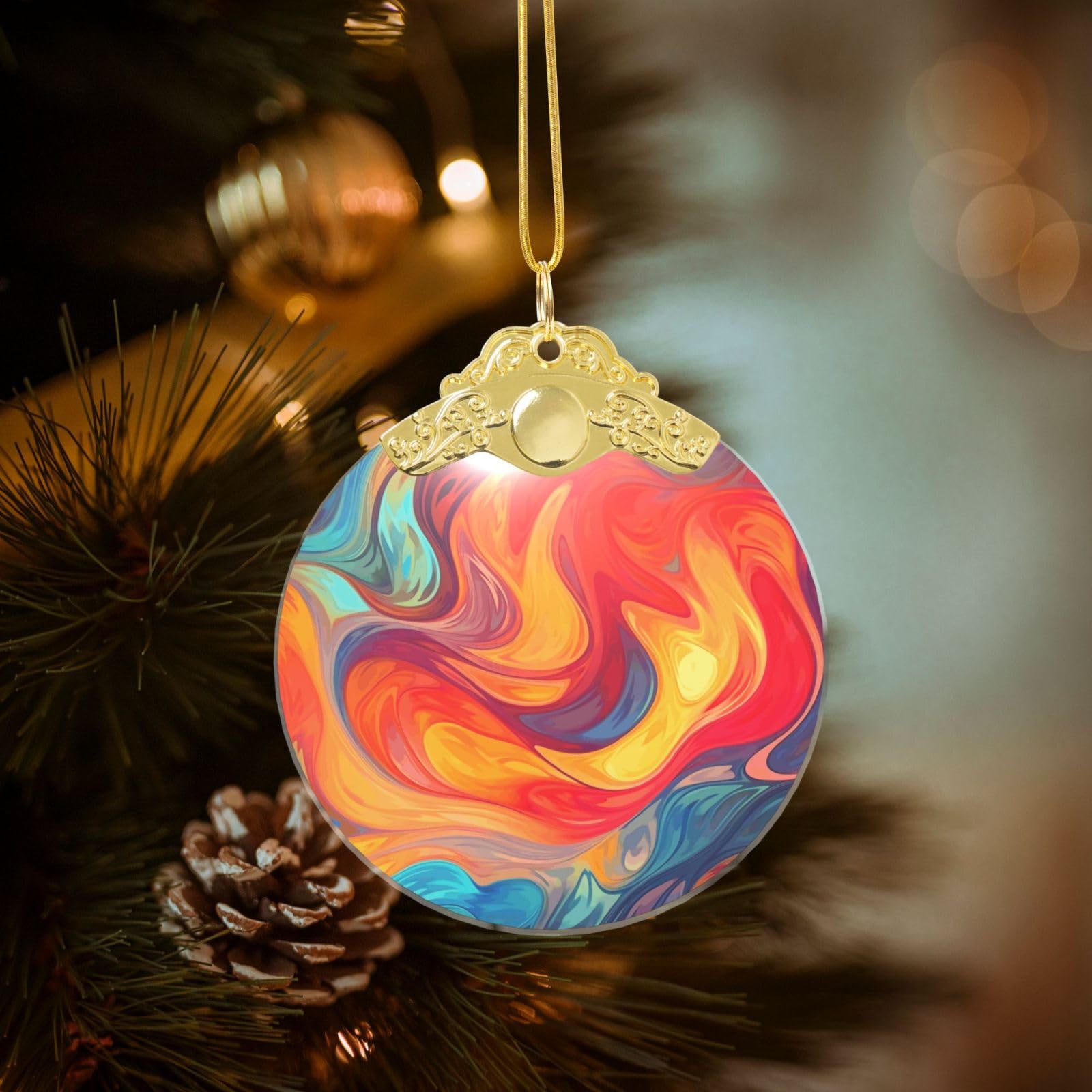 Crystal Christmas Ornaments for Christmas Tree Decoration Hanging Artistic Effect Colorful Ornament with Gold Ribbon Crafts Round Pendant for Keepsake Gifts Glass Xmas Decor Party Supplies