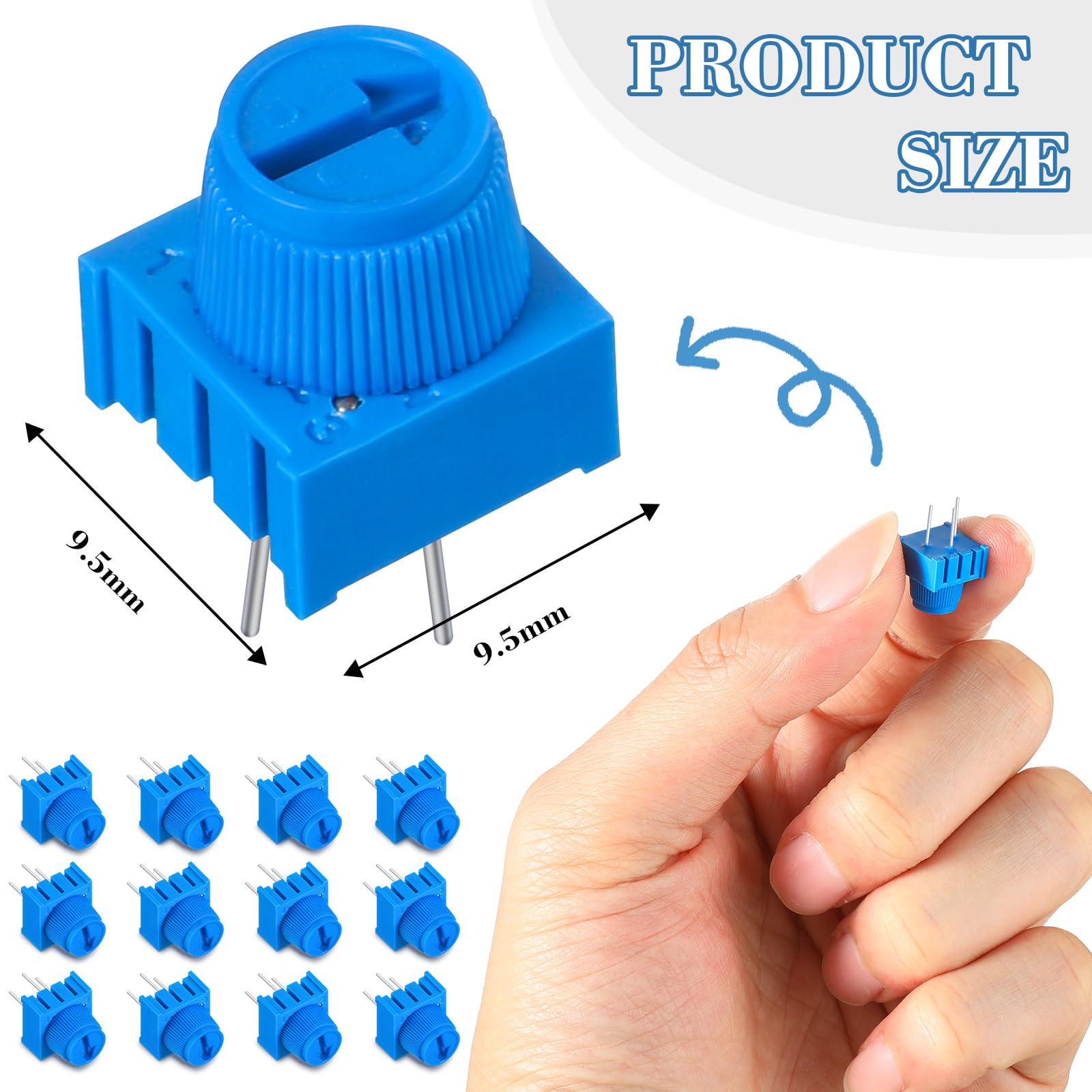 Flutesan Kit de potenciómetro de 48 piezas de 10 K ohmios con perilla, resistencias variables, kit surtido de potenciómetros de recortadora de tabla de pan, compatible con Arduino, azul