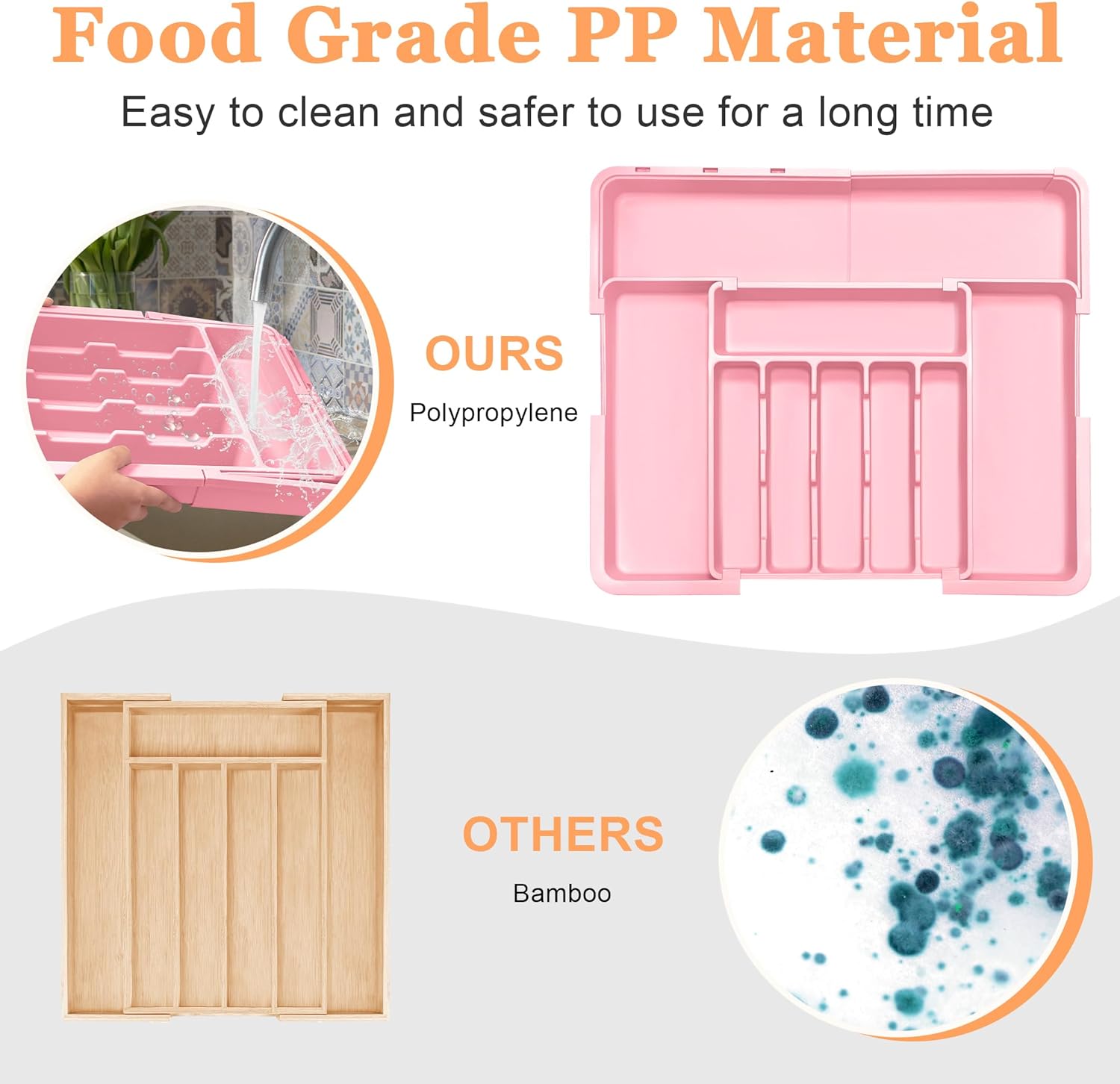 Spaclear Silverware Organizer Expandable Kitchen Utensil Drawer Organizer Large BPA Free Adjustable Cutlery Silverware Tray for Spoons Forks Knives Storage Divider for Kitchen Flatware 6-9 Slots Pink