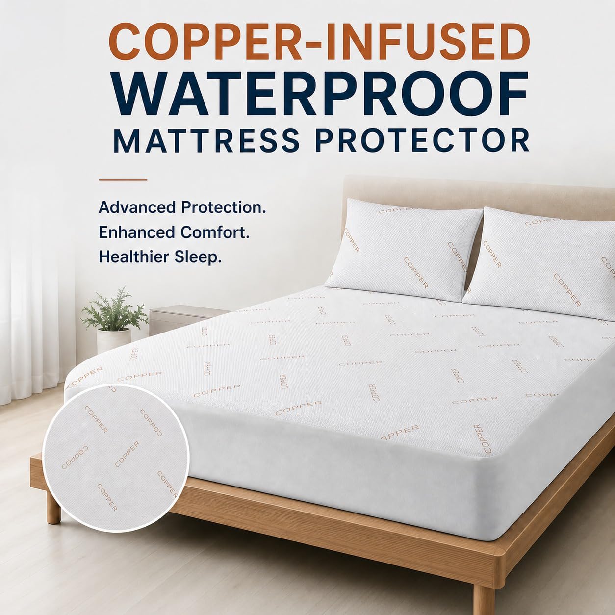 Cloudnest Copper Infused Waterproof Mattress Protector, Soft Jacquard Knit Fabric, Breathable & Noiseless Mattress Pad, Deep Pocket Mattress Cover for Mattress Protection - King
