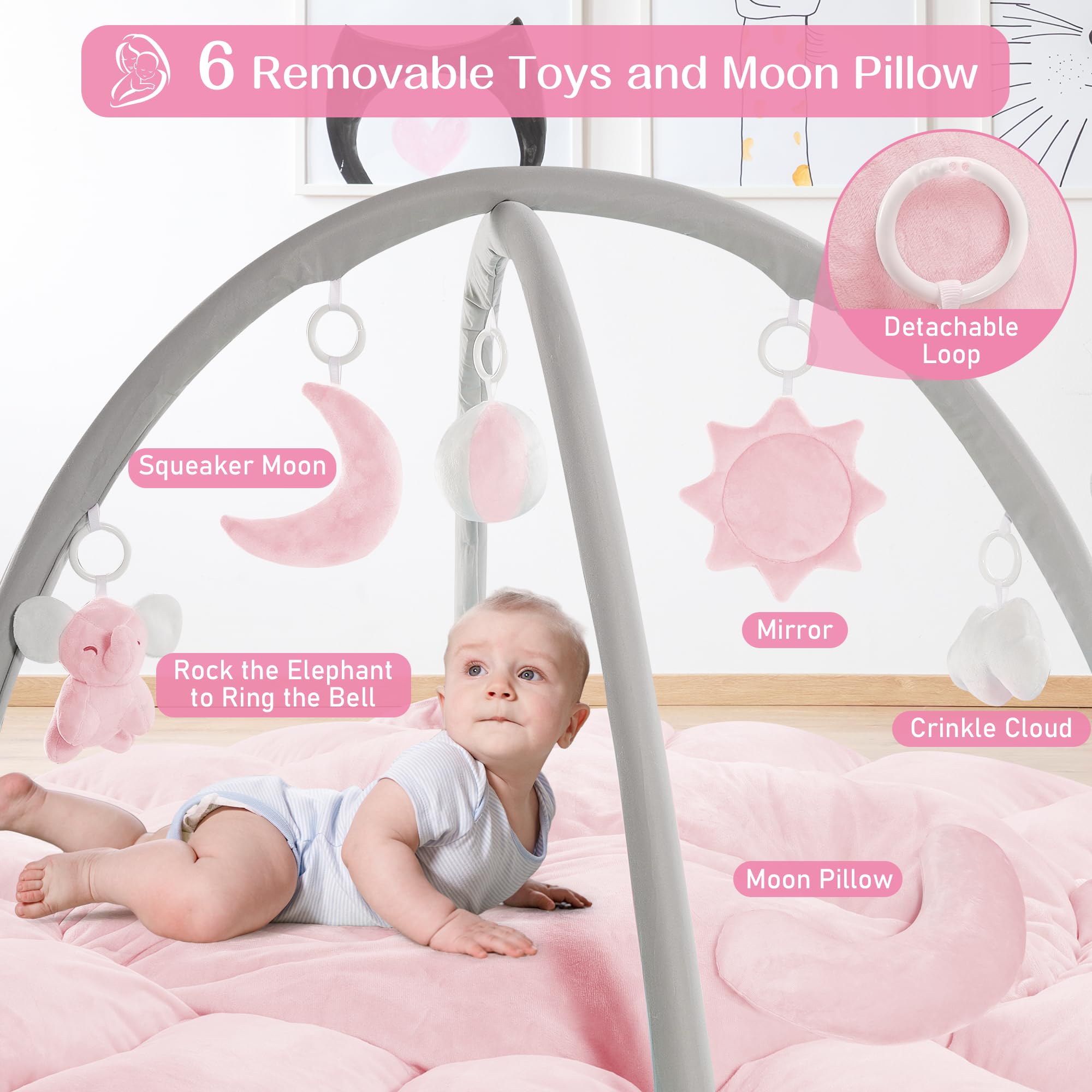 Agiyimi 5-in-1 Thick Plush Baby Play Gym, Tummy Time Mat, Play Mat for Babies and Toddlers, Activity Gym, Convertible Stage-Based Developmental Activity Center from Baby to Toddler, Ball Pit, Pet Bed