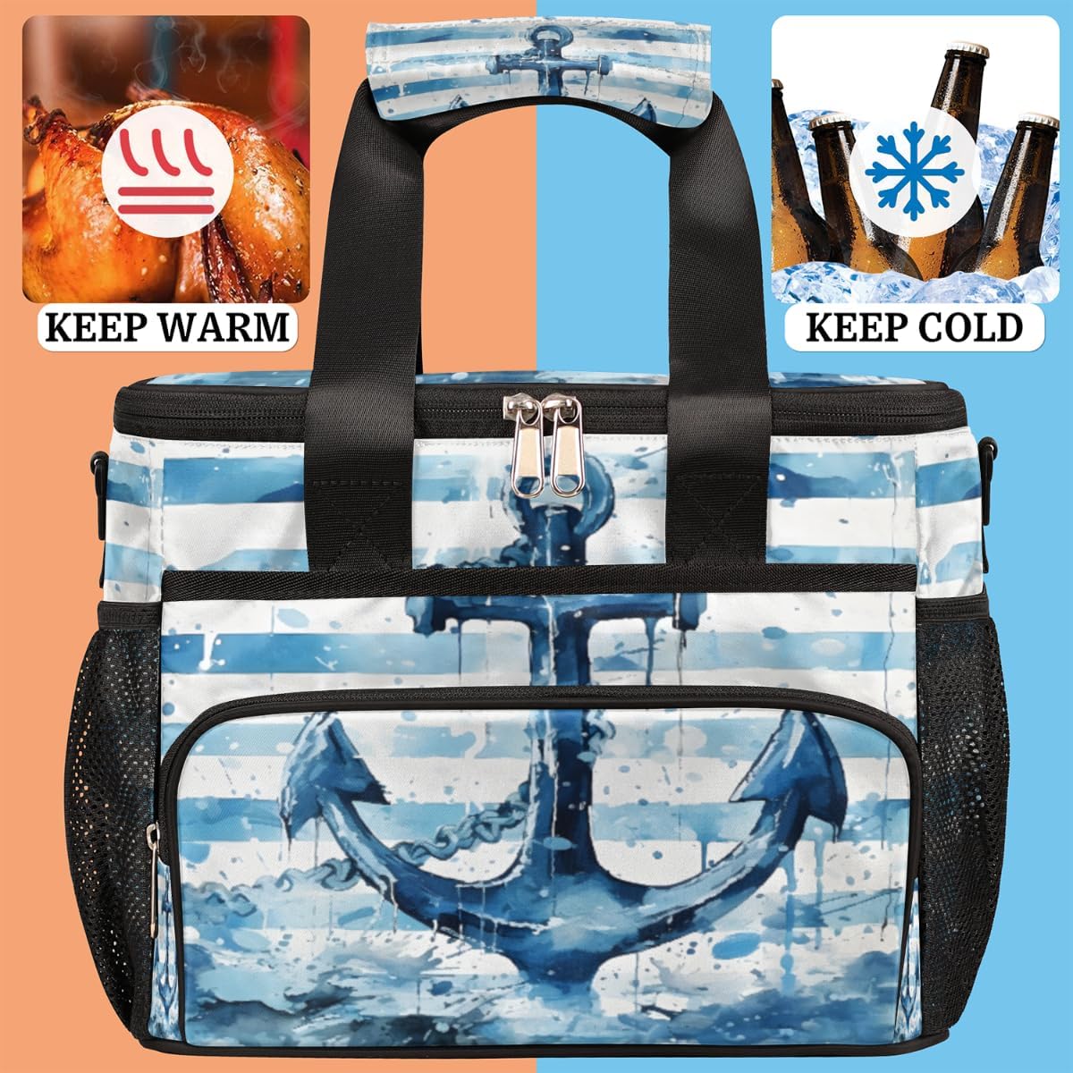 Anchor Insulated Picnic Backpack Lunch Box for Women Men Picnic Basket Tote Lunch Bag Picnic Bag Portable Lunch Bags for Picnic, Beach, Work, Trip,Office, Camp Anchor Sea