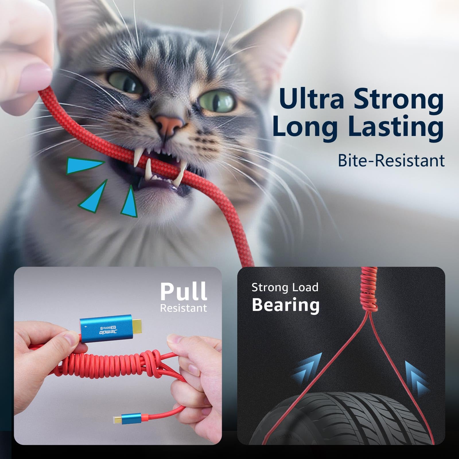 JEMDO Dock Switch 2 cavo HDMI base alluminio intrecciato, 4K 60Hz 18Gbps USB C 3.2 a HDMI 2.0 2m 100W PD, adattatore TV portatile compatibile con Switch 2 (versioni < V21.0.1)/2017/OLED – Blu