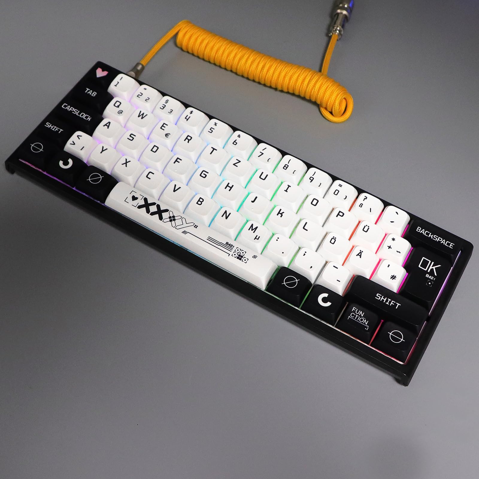 JSJT Teclas alemanas XDA perfil negro y blanco tapa 129 teclas Tema Tema Keycap PBT teclas teclas para ANSI/ISO Layout Cherry MX Switch Teclado mecánico