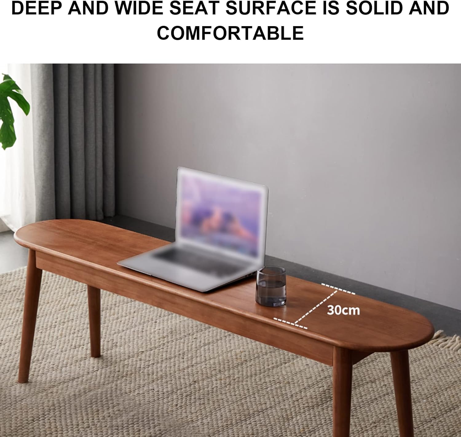 Wood Dining Bench,100% Natural Solid Oak Bed Bench,Rounded Corner Entryway Bench, Modern Dining Bench for Entryway, Bedroom, Dining Room, Kitchen- Easy Assembly, 140*30*45cm/55.1*11.8*17.7in