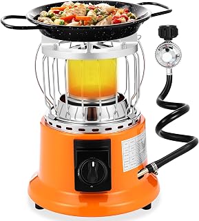 2 in 1 Propane Heater Stove 6000 Btu Portable Outdoor Camping Heater Cooker Gas Stove with Hose and Pressure Reducing Valve for Patio, Camping, Tent, Ice Fishing, Hunting