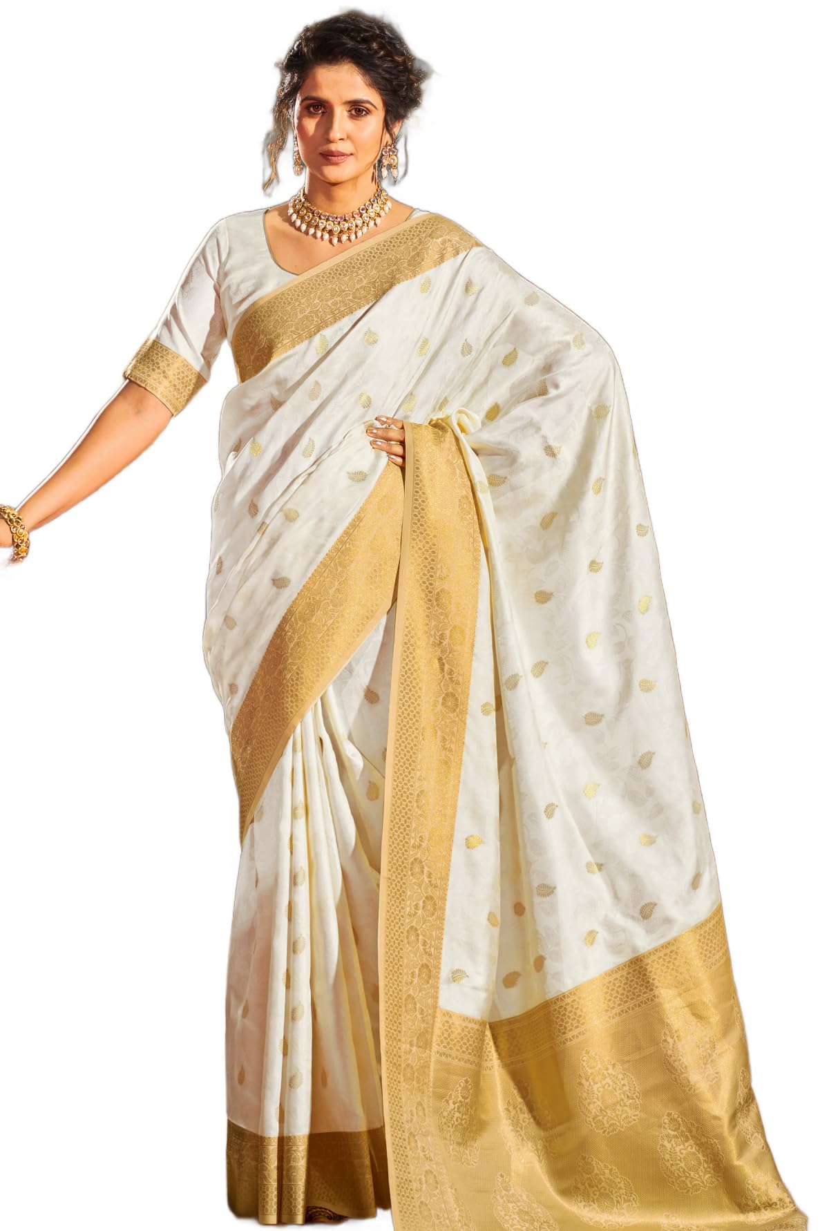 SWORNOFWomens Kanjivaram Banarasi Silk Saree Patola saree with Unstitched blouse piece