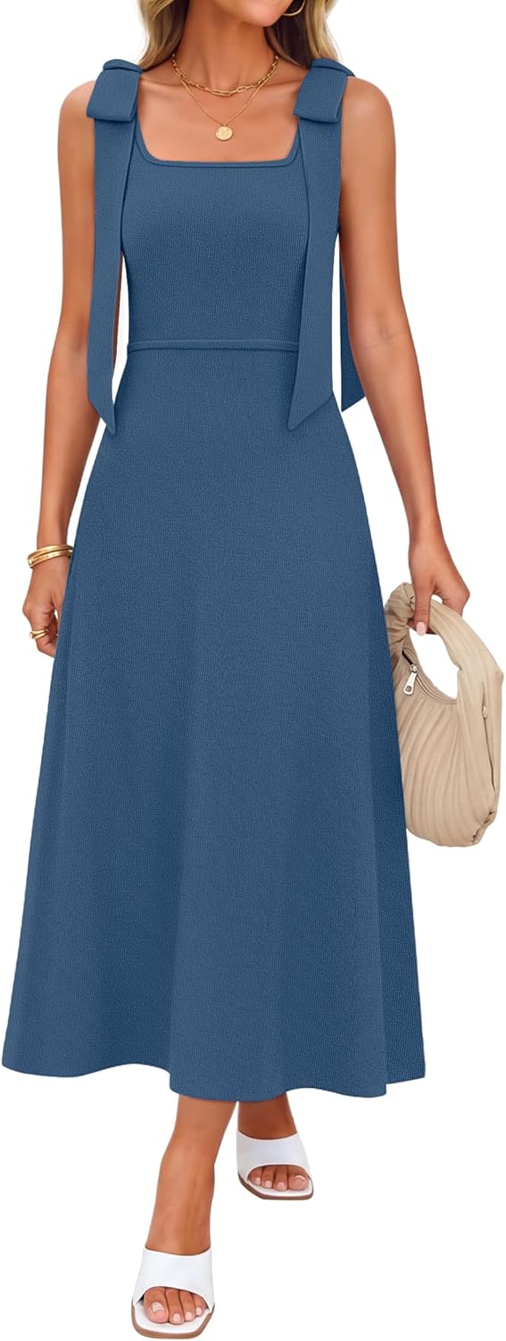 ZESICA Womens Summer Sleeveless Sweater Midi Dress 2026 Casual Square Neck Ribbed Knit A Line Beach Party Long Dresses