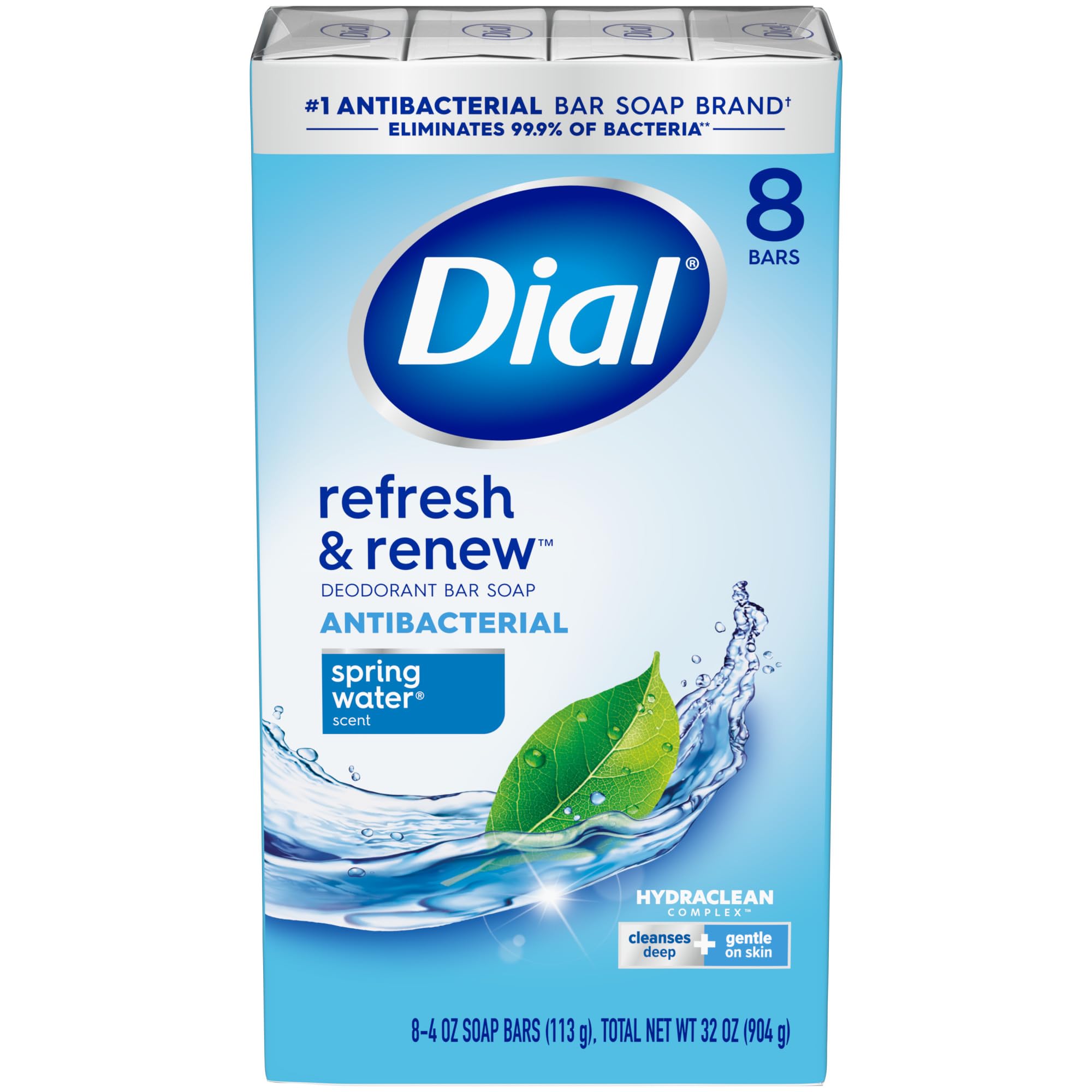 DialAntibacterial Bar Soap, Refresh & Renew, Spring Water, 4 Oz, 8 Bars