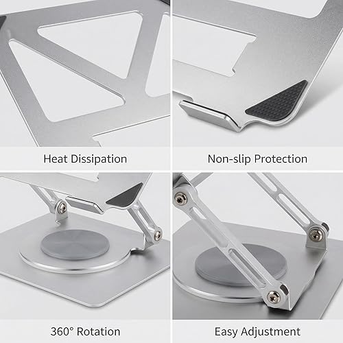 Miniatura 5 de Soporte para laptop con base giratoria de 360°, elevador ergonómico para computadora para escritorio, altura ajustable multiángulo, soporte plegable