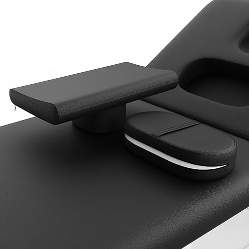 Miniatura 5 de Mesa de masaje estacionaria ancha negra con respaldo para mesa de tratamiento, mesa de terapia física, cama facial de spa, marco de metal, piel