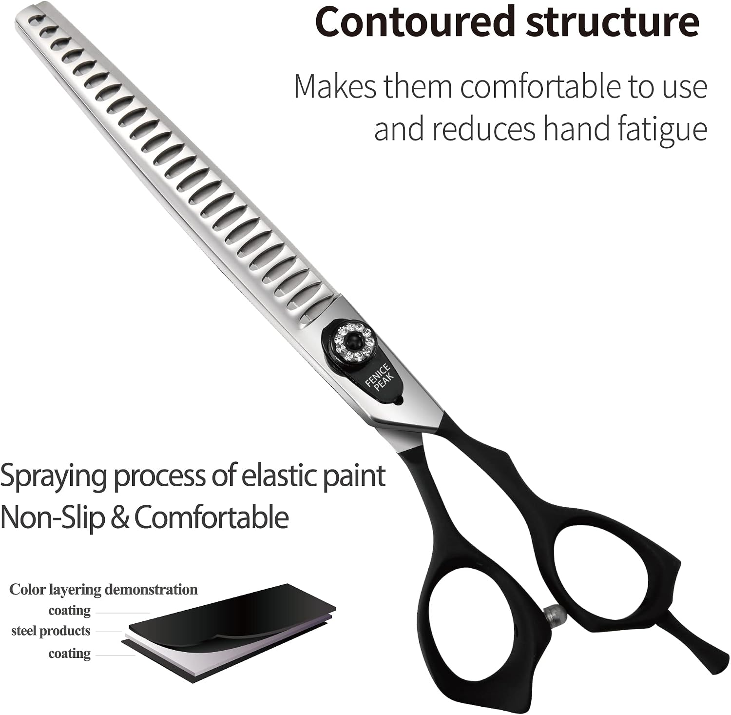 7'' Thinning Shears for Pet Grooming Scissors Chunkers Shears Heavy and Anti-Slip Black Handler 440C Stainless Steel Professional Dog Trimming Scissors