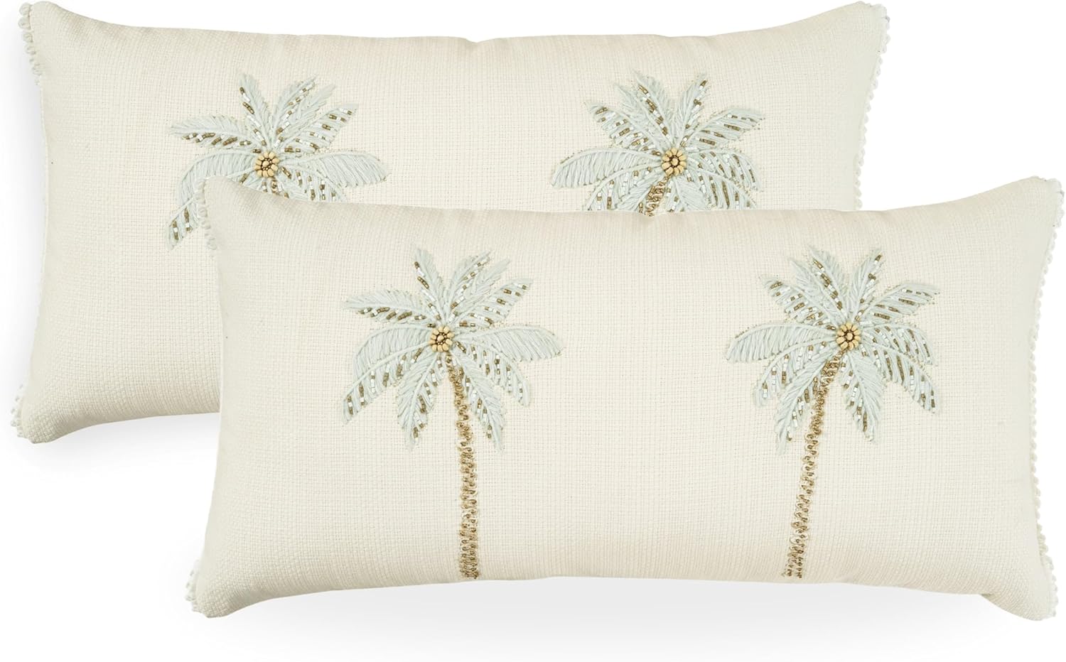 ZOMI Palm Tree Embroidered Lumbar Pillow Covers Set of 2, 12x24 Inch Cotton Decorative Throw Pillow Covers, Tropical Coastal Accent Cushion Cases for Sofa Couch Bed Living Room Decor (Palm Tree)