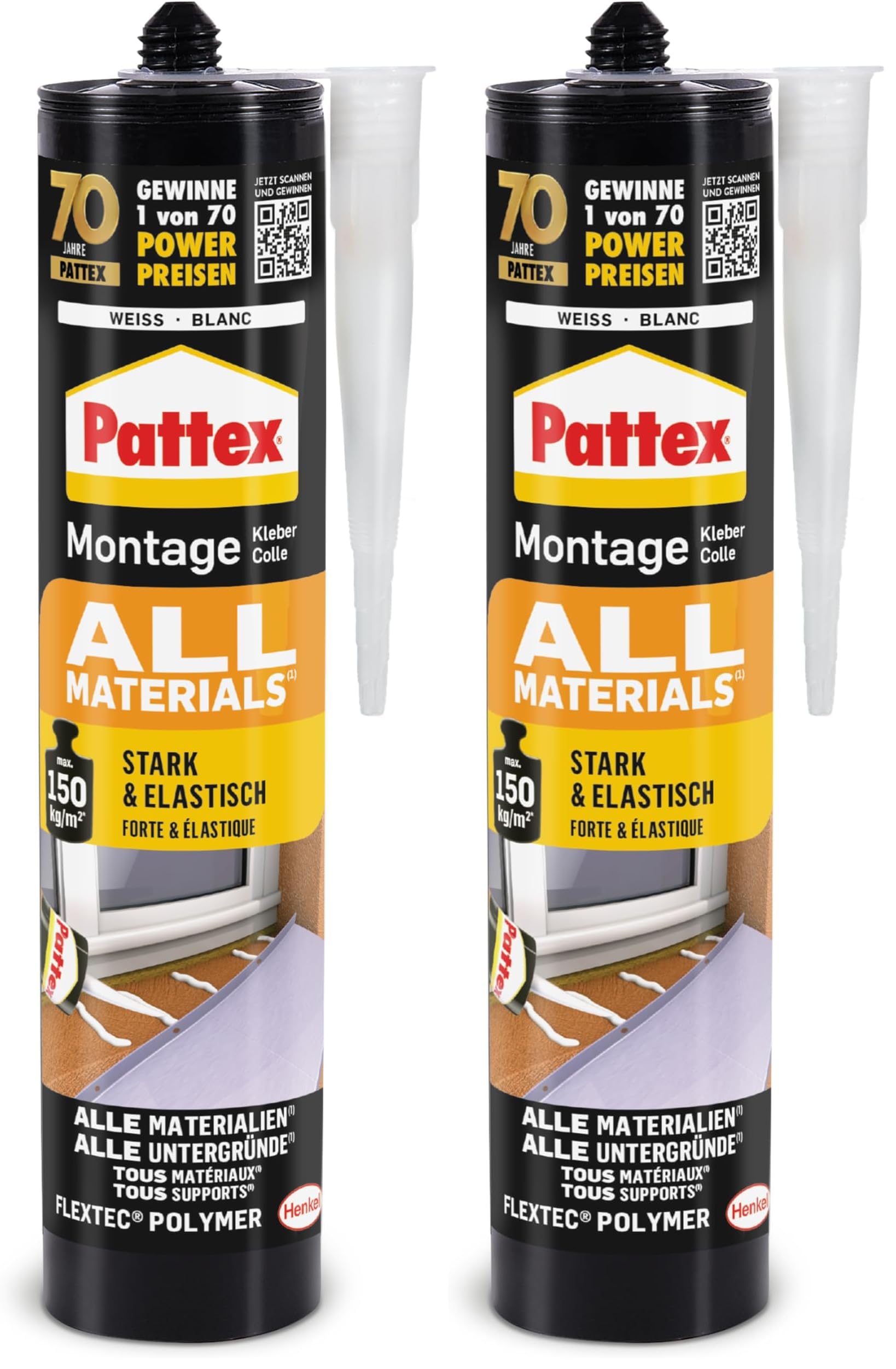 Colle de montage multi-usage Pattex blanche 450 g lot de 2 pour rénover la cuisine et le salon