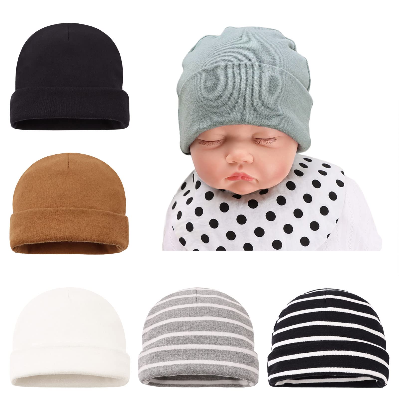 Bamery Cotton Baby Girl Hat Preemie Boys Beanie Newborn Hospital Hats Winter Infant Hats for Girls (6PACK-A, 0-6 Months)
