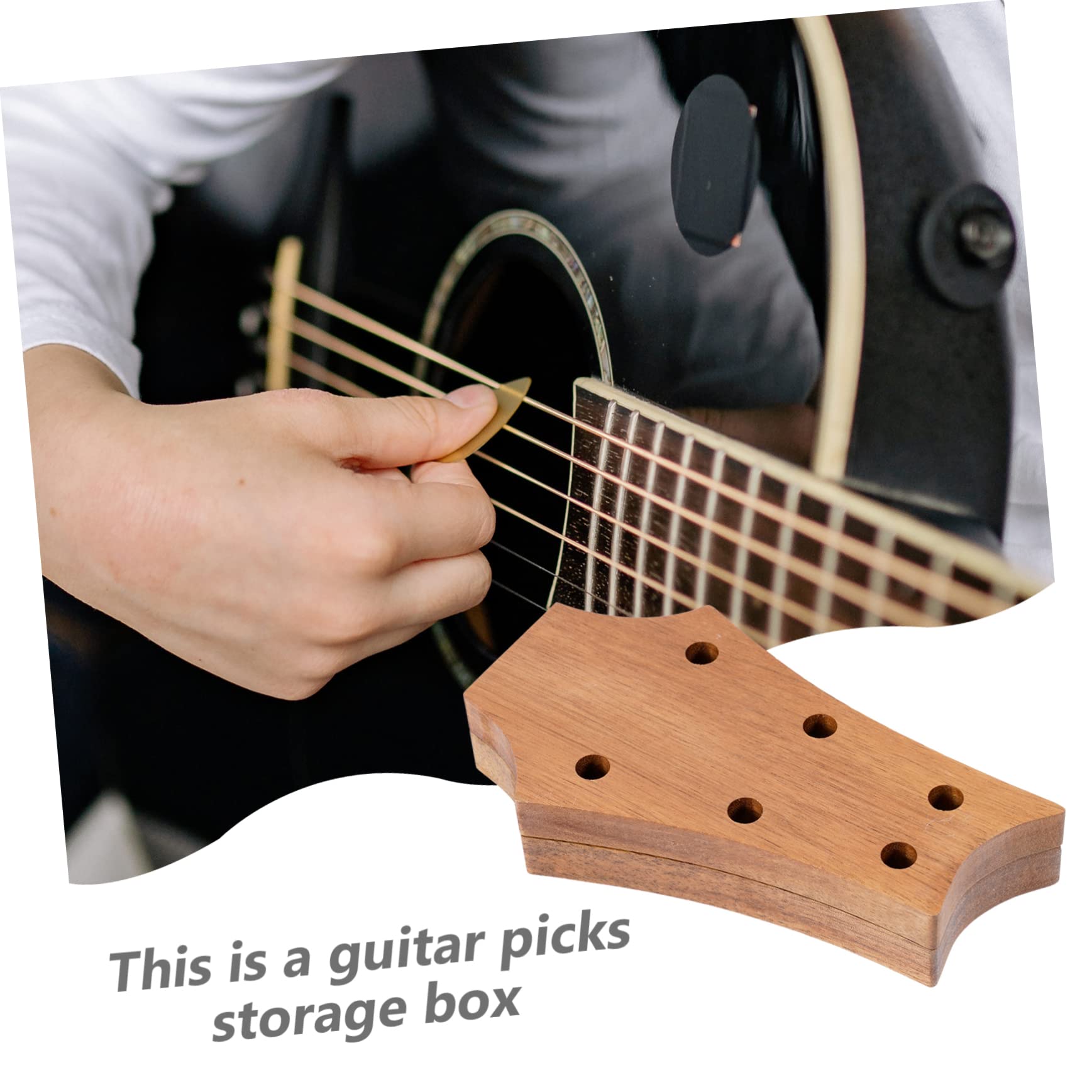 Kisangel Elegant Guitar Pick Box Holder Natural Wood Plectrum Storage Multi-use Case for Guitar Accessories Jewelry Small Items