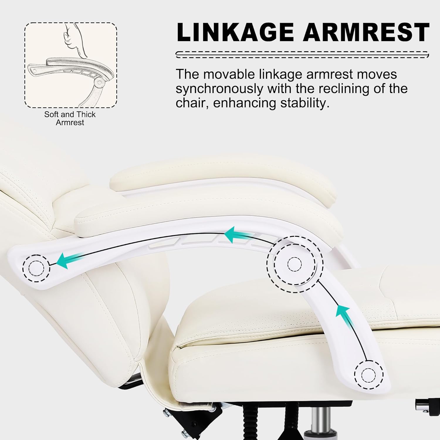Misolant Big and Tall Office Chair with Footrest, High Back Desk Chair with Linkage Armrest, 90-155° Recline Executive Computer Chairs with Adjustable Height for Home - Image 3