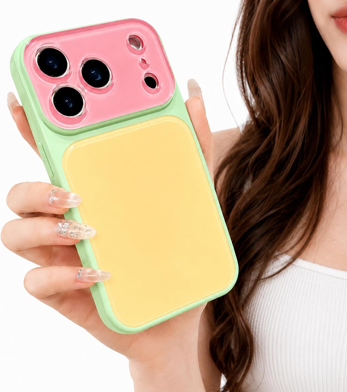 Summer Vibe Dopamine Contrast Color Phone Case (Pink+Yellow,14)