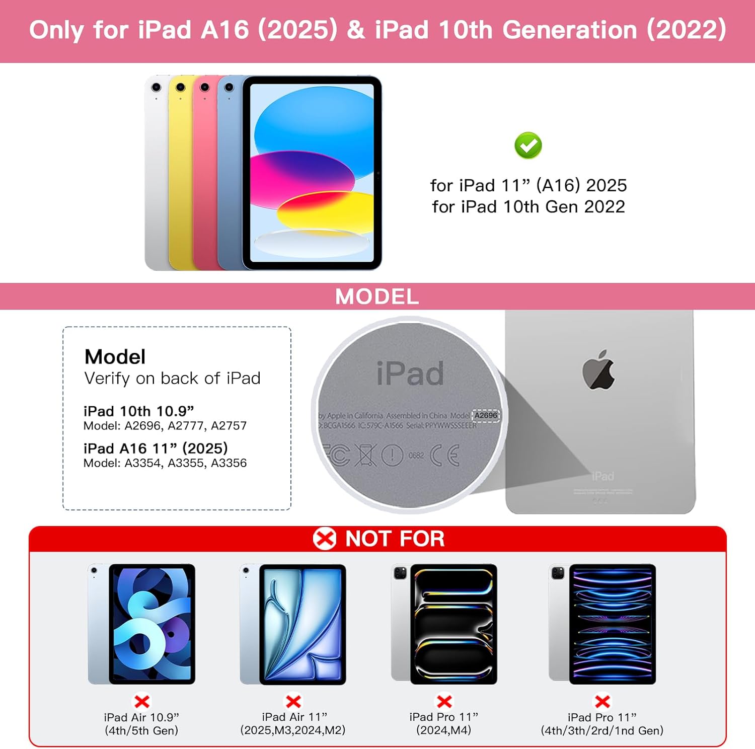 for iPad 11th (A16, 2025)/10th Generation Case with Keyboard, Ultra-Thin & Lightweight, Safe Pencil Buckle, Rechargeable Magnetic Detachable Keyboard for iPad 11th/10th 10.9" 2022, Hot Pink