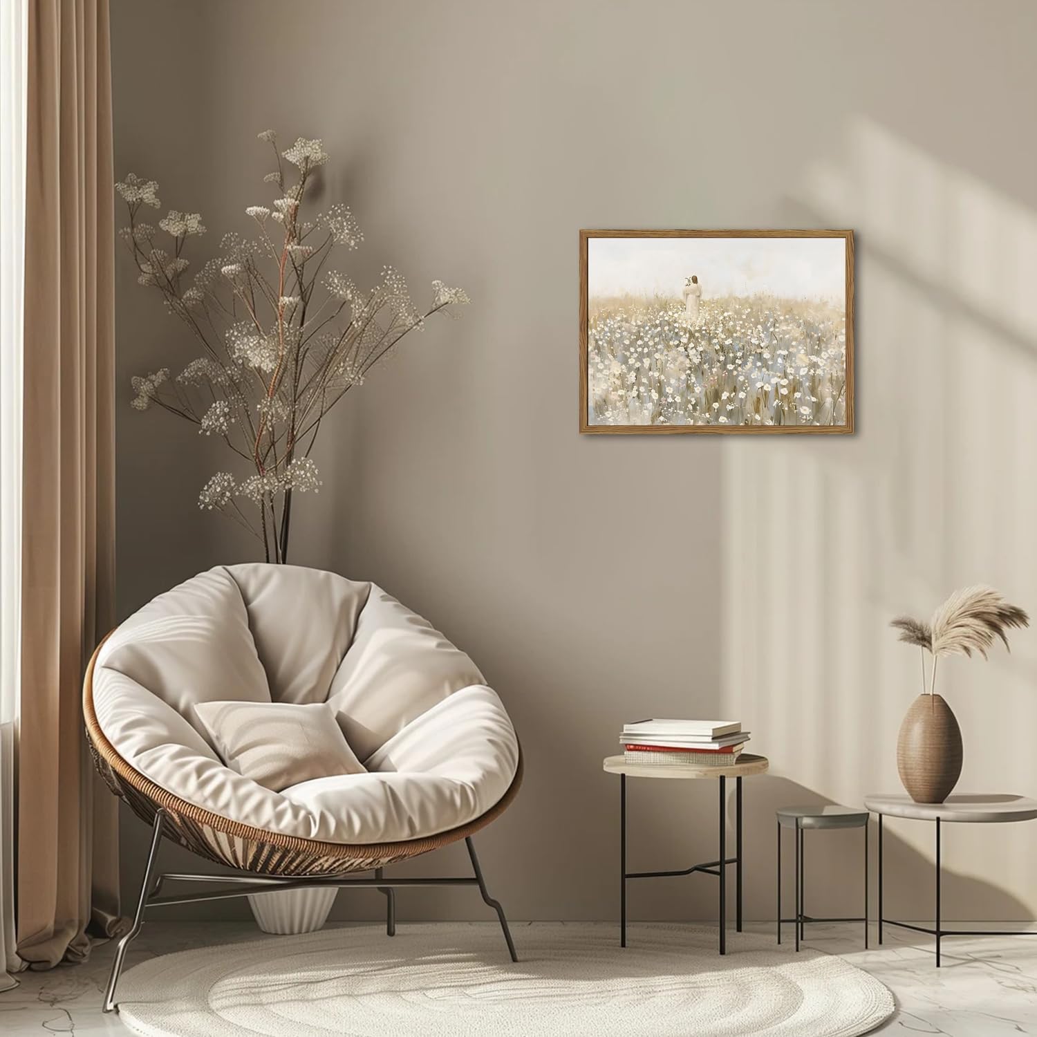 Framed Jesus and Lamb Canvas Wall Art, Christian Jesus Leaves the 99 Sheep Paintings Wall Decor, Lost Lamb Pictures Canvas Prints Religious Home Decor for Church Prayer Room Living Room 12x16 Inch - Image 9