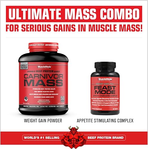 Miniatura 5 de MuscleMeds CARNIVOR Mass Gainer - Batido aislado de proteína de res, 1.76 oz de proteína, 4.41 oz de carbohidratos, 0 grasa, 0 azúcar, sin lactosa,