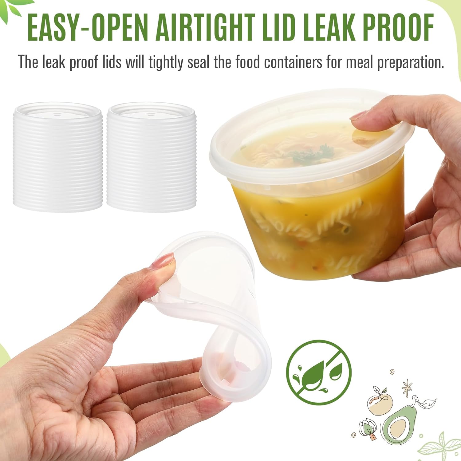 100 Pack Deli Container Lids Clear Plastic Reusable Lids for 8, 16, 32oz Deli Container Soup, Freezer, Microwave, Dishwasher Safe, Not Include Cups