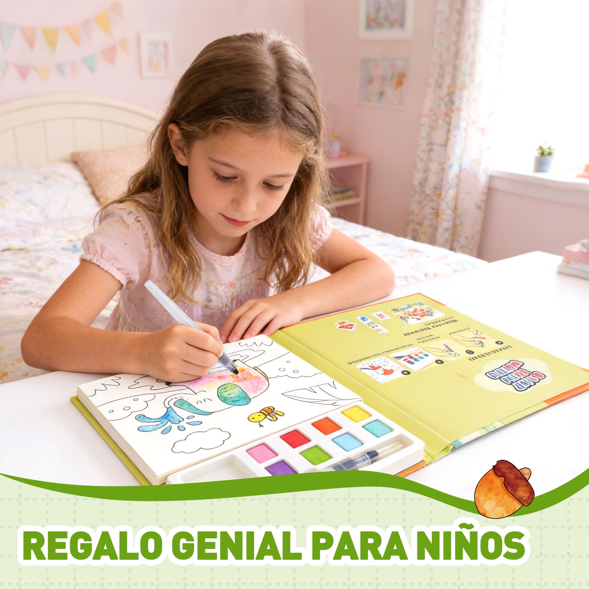 YPLUS Libro de Pintura con Agua para Niños 3-6 Años, Libro para Colorear Reutilizable con 8 Colores y Pincel de Agua, Juguete Creativo y Educativo, Regalo Infantil, Tema Animales