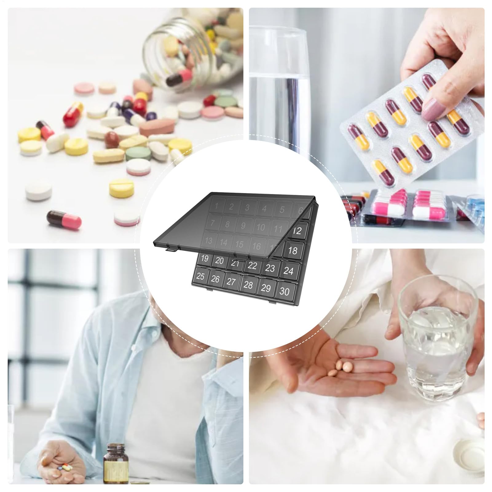 Organizador De Pastillas Mensual, 21.2x17.6x2.7cm Monthly Pill Organizer, Pastillero Diario, PP Organizador De Píldoras, Caja De Pastillas De 30 Días para, Medicine and Medication