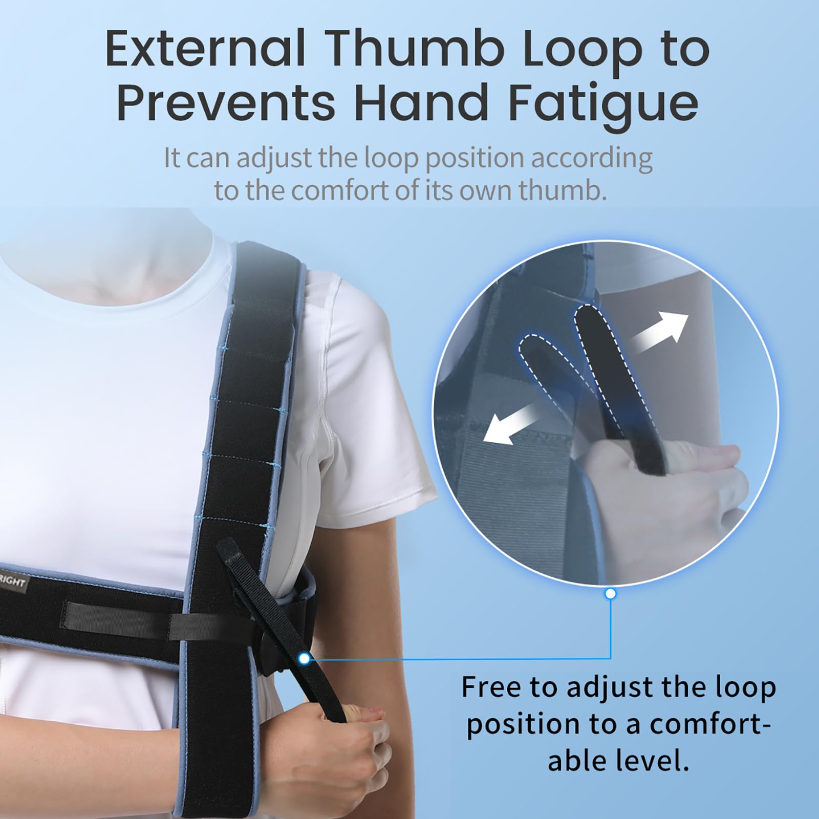 Inmovilizador de Hombro con Cabestrillo de Brazo, Soporte de Codo portátil, Anillo Fijo con diseño de Tres Secciones, Gancho Externo para Pulgar, para Brazo Roto, Hombro dislocado, postopera