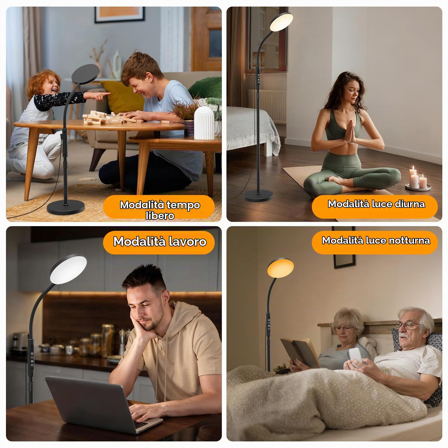 20,000 Lux Lampada da Terra - Luce LED Altezza Regolabile con 5 Colori & 10 Livelli, Timer e Base Stabile - Lampada Luce Giorno per Camera da Letto Soggiorno Ufficio