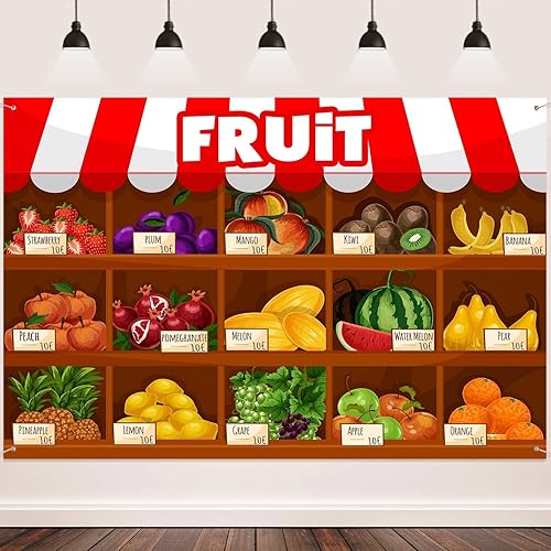 Miniatura 4 de FHZON Fondo de supermercado de frutas Exposición de frutas de verano Temporada de cosecha Uvas de fresas Fondo de cabina de fotos Fondo de