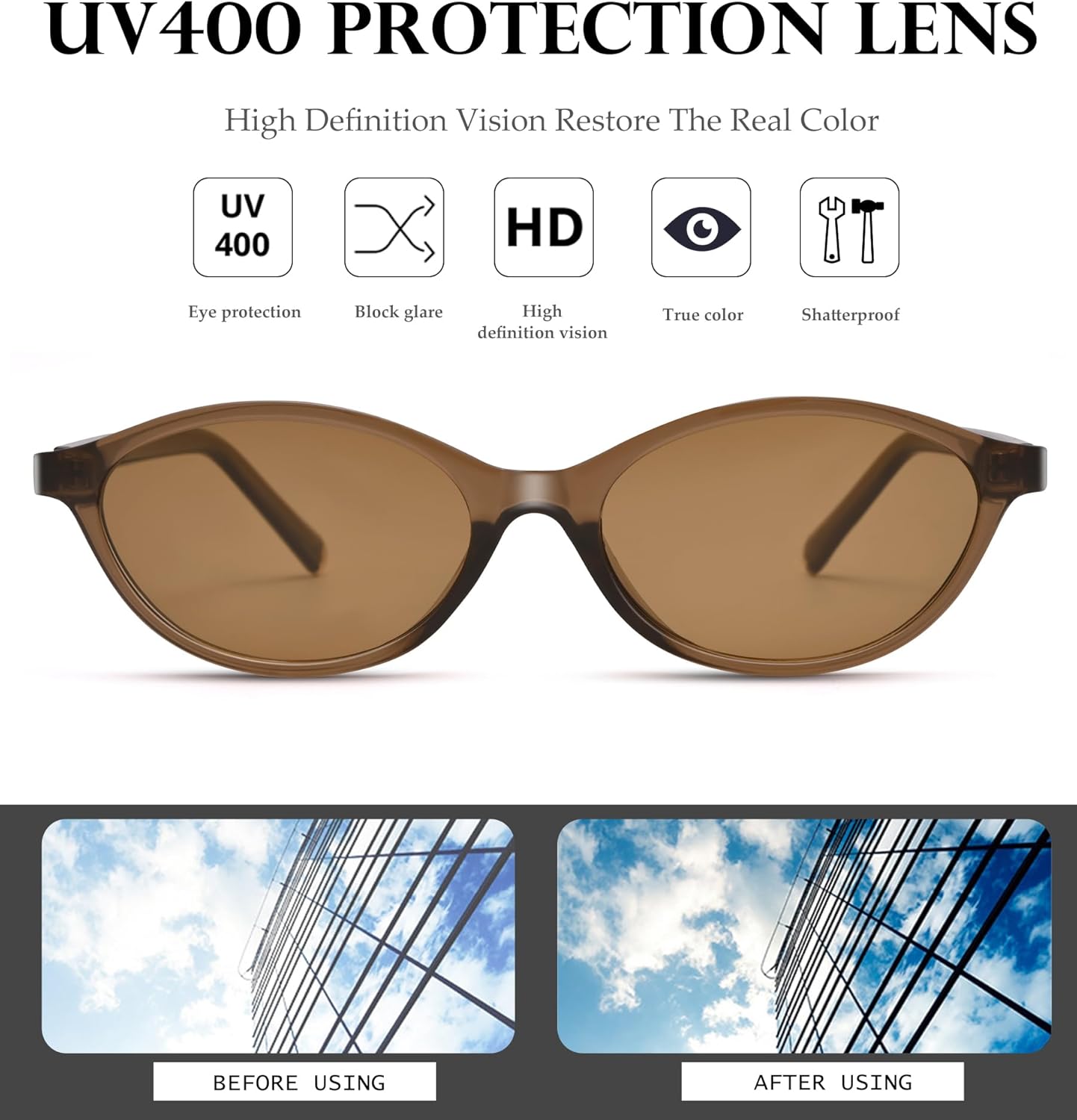 NULOOQ Retro Oval Sunglasses for Women Chic Cat Eye 90s Sunnies Lightweight Narrow Sun Glasses - Image 5