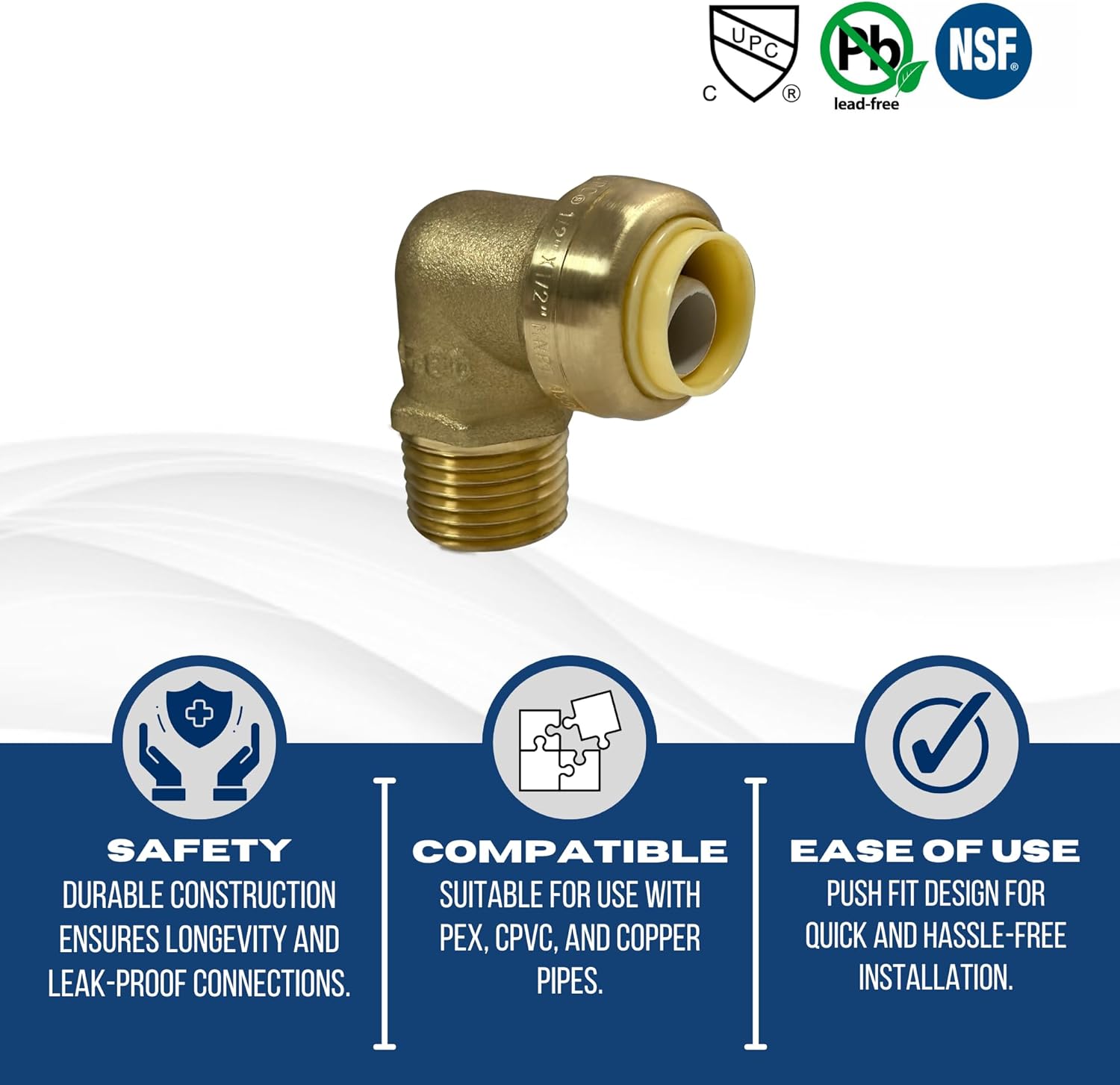 XFITTING Push Fit 1/2 Inch x 1/2 Inch Male NPT Elbow, 1/2 in Inch Push Fit Male Elbow, 27-4-1=2XX, 2 Pieces