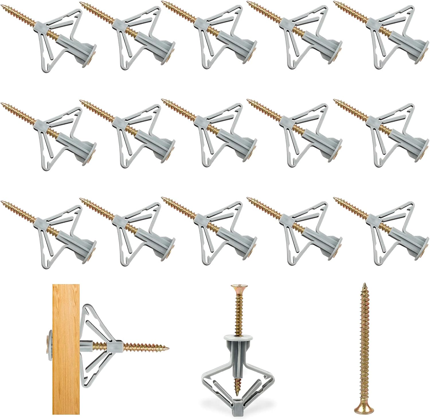 Plasterboard Fixings, 100 Pcs Wall Plugs, Plasterboard Plugs with Screws, Wall Fixings, Heavy