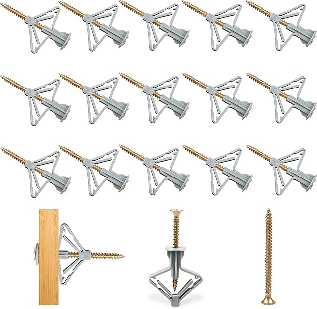 Plasterboard Fixings, 100 Pcs Wall Plugs, Universal Plasterboard Rawl Plugs with Screws, Drywall Cavity Wall Fixings, Heavy Duty Anti-Rotational Expansion Tube Plasterboard Screws (36x13mm)