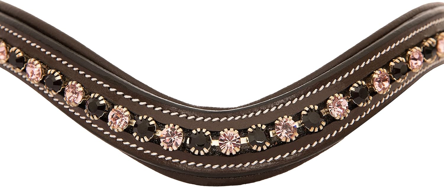 Exion Horse Browband for English Bridle | Curved Shape Padded Equestrian Browband for Show & Dressage | Jet, Light Amethyst Crystal Browband for Horses