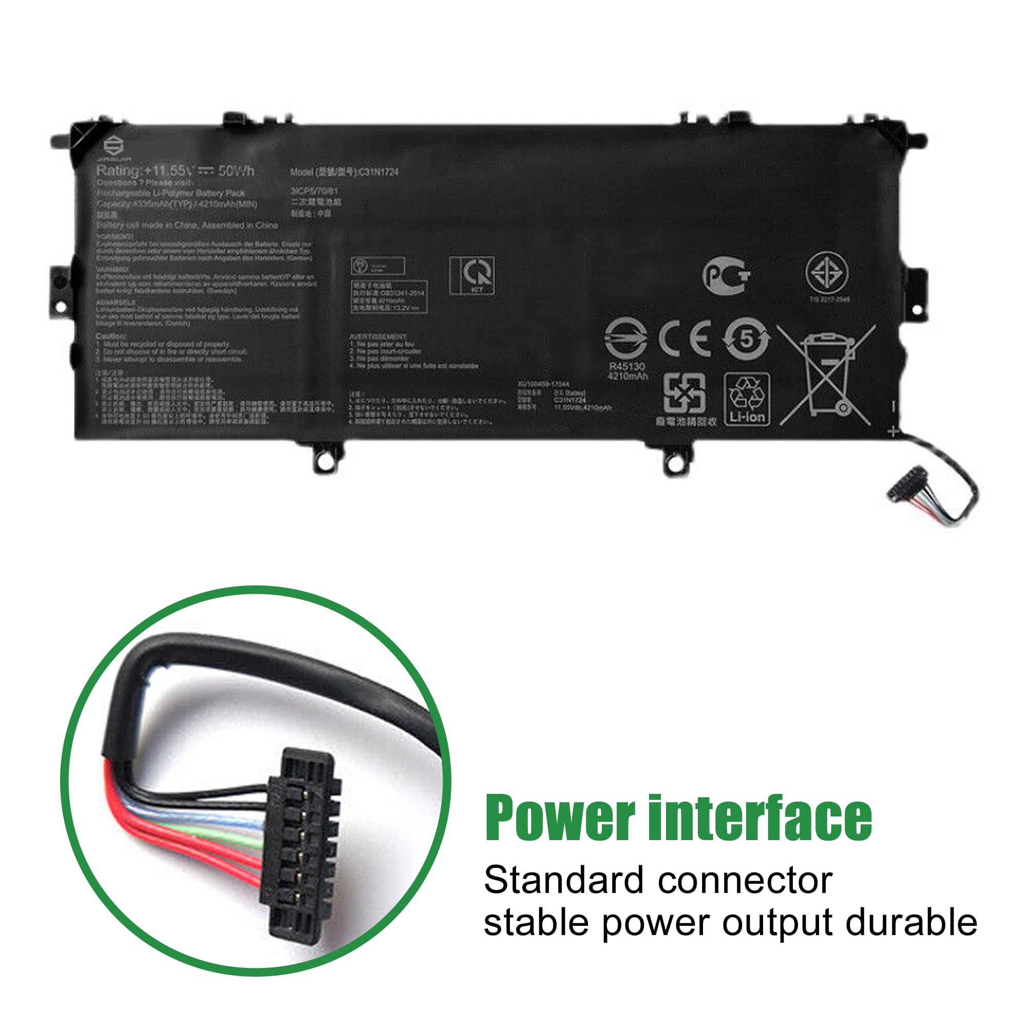 Vhbw Batteria Asus ZenBook UX330UA | 4800mAh 11,55V Li-Poly Sostitutiva Per 0B200-02090000, C31N1602