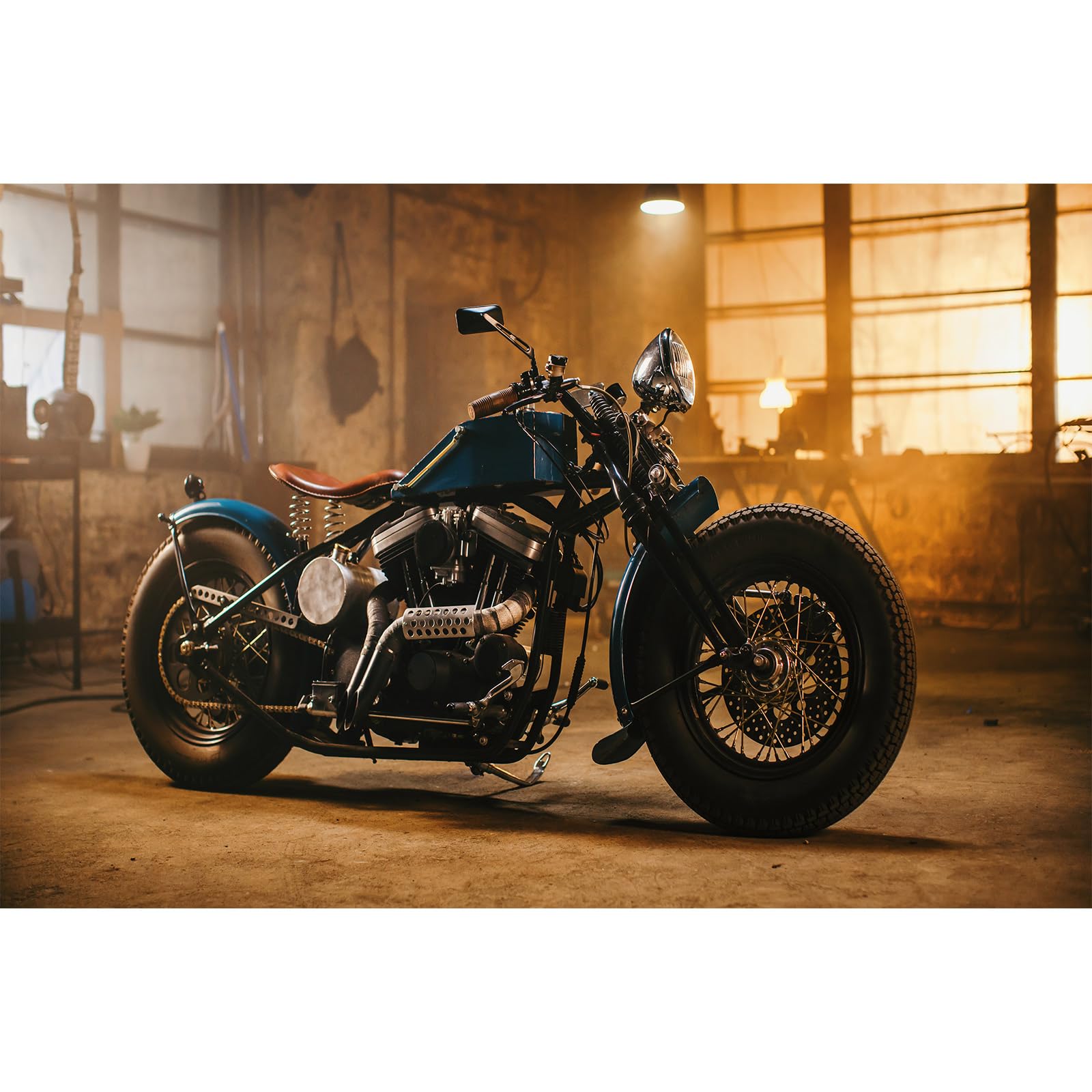 Vintage Motorcycle Garage Photo Backdrop 7x5ft - Retro Motocross Theme For Parties & Photography