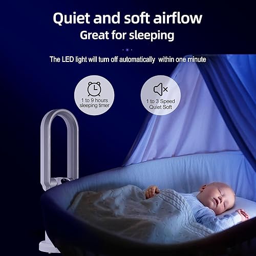 Miniatura 9 de Ocean Loong Combo de ventilador de torre sin aspas de 1500 W y calentador de espacio para el hogar con control remoto, temporizador oscilación,