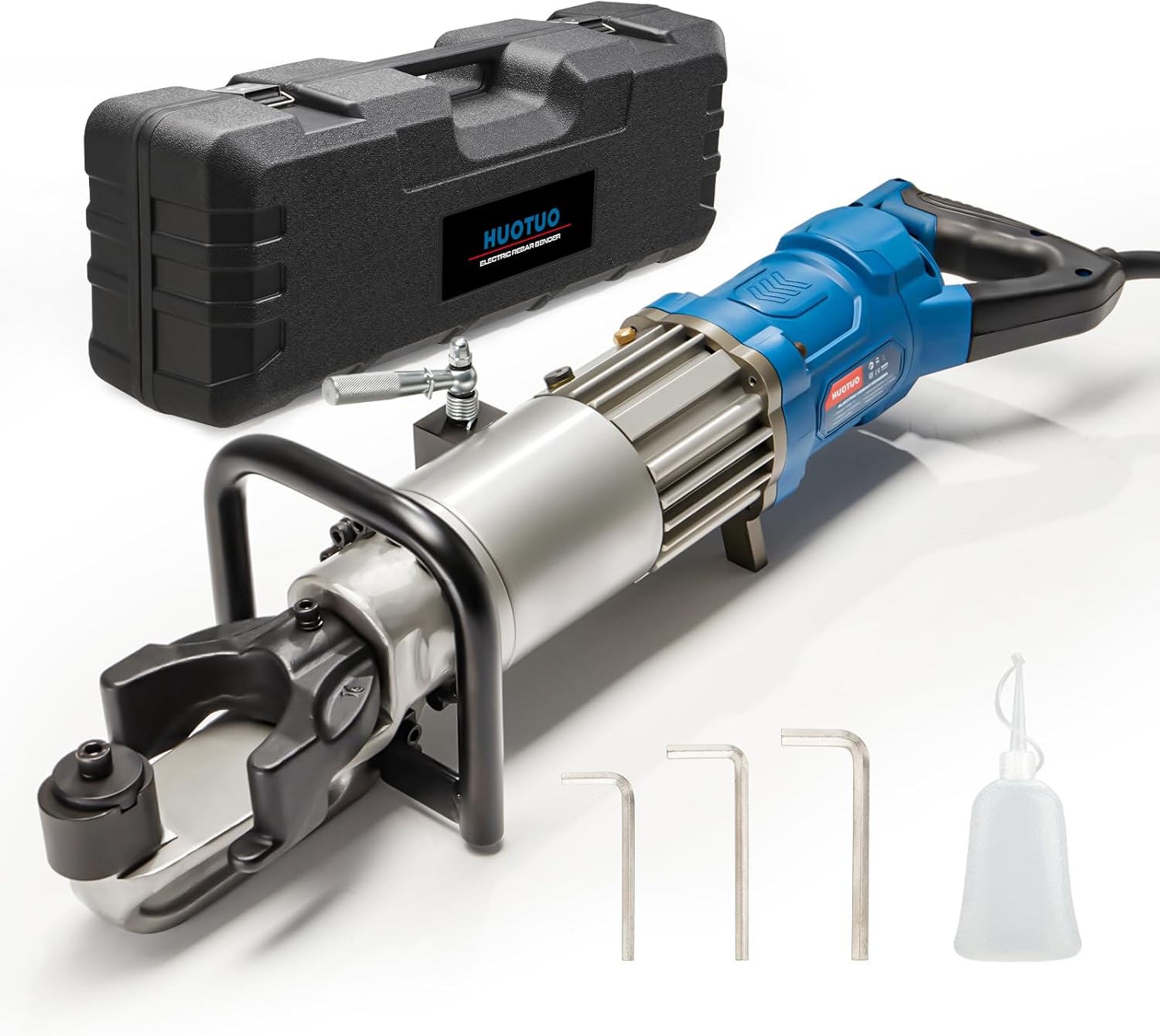 5/8" Electric Hydraulic Rebar Bender 1100W Portable Hydraulic Rebar Bending Machine #6-16 mm Rebar within 2-2.5 s Easy Bending Rebar Steel Bar 120v/60hz HRB16-Blue