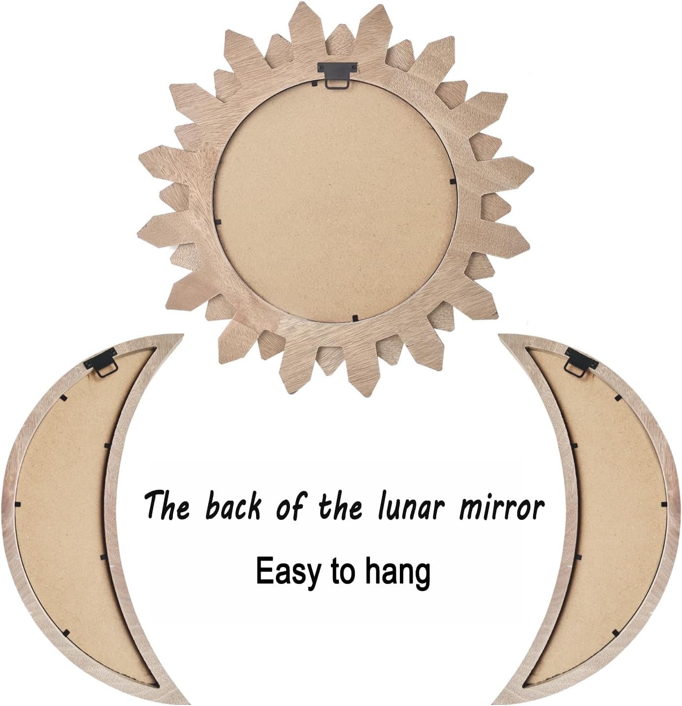 5 Pieces Moon Phase Mirror Wall-Mounted Wall Decor Mirrors Natural Wooden Sunburst Bohemian Wall Art for Home Living Room Bedroom Decoration (Natural)