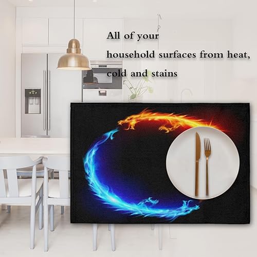 Miniatura 7 de Dragon - Juego de 4 manteles individuales de estilo clásico, lavables, impermeables, para fiestas, hogar, comedor, decoración de mesa de 18 x 12