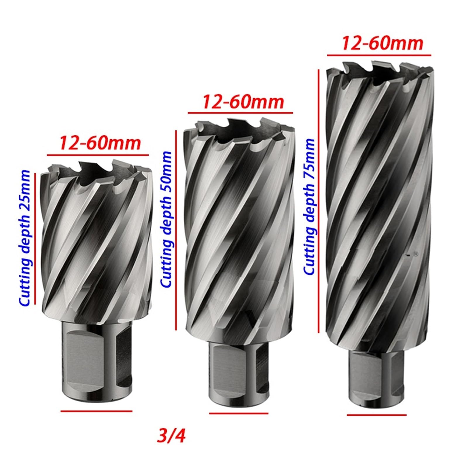 Fresa anulare HSS da 25, 50, 75 mm, punta for trapano a corona 12-60, gambo 3/4" cavo(Cutting depth 25mm,Diameter 41mm)