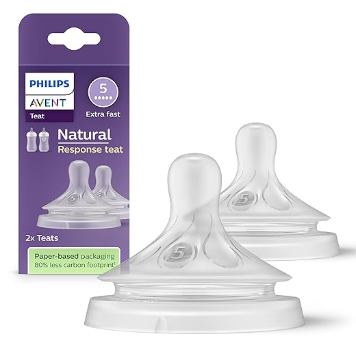 Philips Avent Tetina de biberón Natural Response: 2 tetinas de biberón de flujo 5 para bebés a partir de 6 mes, sin BPA (modelo SCY965/02)