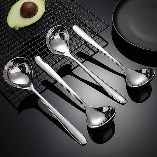 Miniatura 5 de Cucharas de sopa de acero inoxidable para ramen, juego de 4 cucharas de sopa asiáticas pulidas con espejo (mango largo)