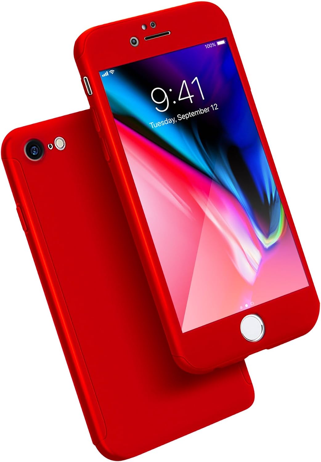 ORETECH Only Design for iPhone 6S Plus Case,6 Plus Case 360 Full Body Hard PC with [2 x Tempered Glass Screen Protector] Ultra Thin Lightweight Shockproof Case for iPhone 6 Plus/6s Plus -5.5"-Red