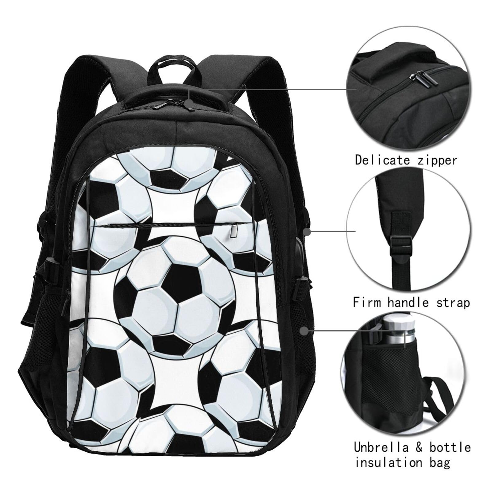 InOmak Palloni da calcio Sport, Zaino da viaggio casual per laptop con porta di ricarica USB per uomo e donna