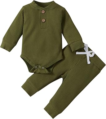 One opening Toddler Baby Boy Girl Clothes Outfits Ribbed Long Sleeve Pullover Sweatshirts Pants Newborn Girl Outfit Set