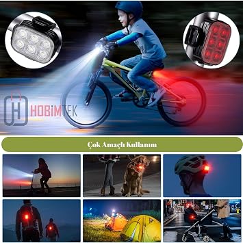 Ht-29 Şarjlı Bisiklet Işığı Ön Arka Flaşlı Usb 4 Mod Stop Lambası Aydınlatma Işık Seti IP65 Su Geçirmez Lamba Motosiklet
